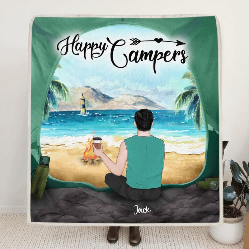 Personalized Dog Camping Quilt/Fleece Blanket - Man/Woman/Couple With Up to 3 Dogs - Best Gift For Camping Lover -  View Inside The Tent