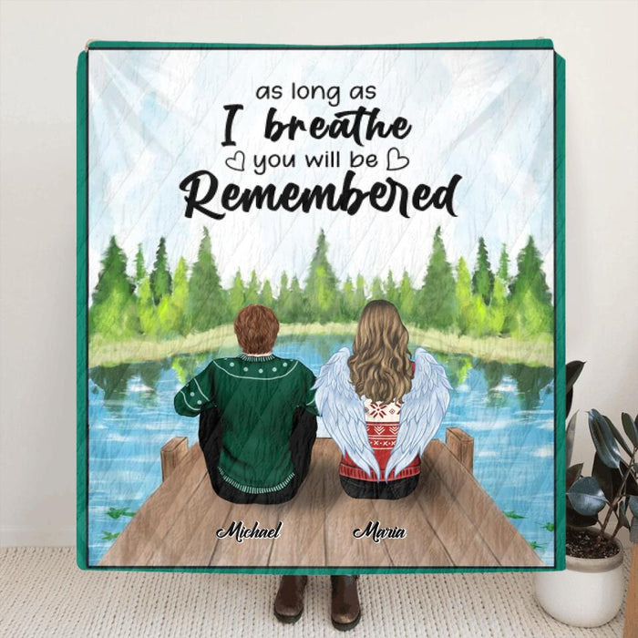 Custom Personalized Memorial Quilt/Fleece Blanket - Upto 4 People & 2 Pets - Best Gift For Family - As Long As I Breathe You Will Be Remembered - HM9JHW