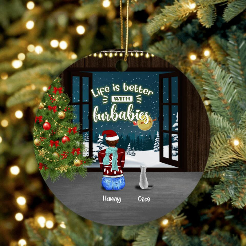 Personalized Christmas By Window Ornament - Man/Woman/Couple With Up to 3 Kids - 4 Pets - Best Gift For Christmas - Happy First Christmas Together