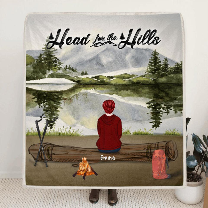 Custom Personalized Hiking Quilt/Fleece Blanket - Parents With Children/Man/ Woman/ Couple With Upto 6 Pets - Gift For Hiking Lover - Head For The Hills