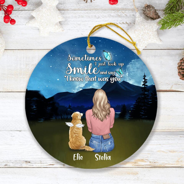 Custom Personalized Lost Pet Mom Ornament - Girl With Upto 4 Pets - Memorial Gift For Pet Lovers