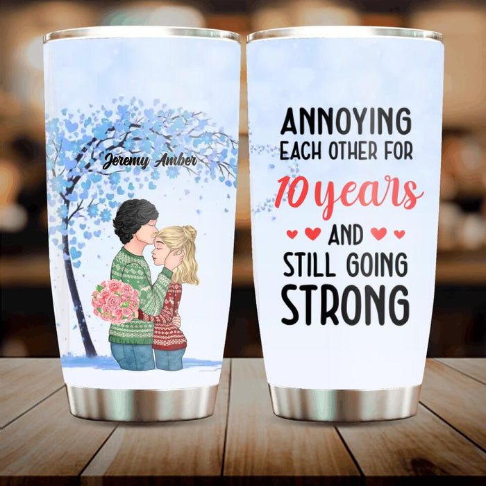 Custom Personalized Couple Kissing Tumbler - Gift Idea For Couple/Lovers - Annoying Each Other For 10 Years And Still Going Strong