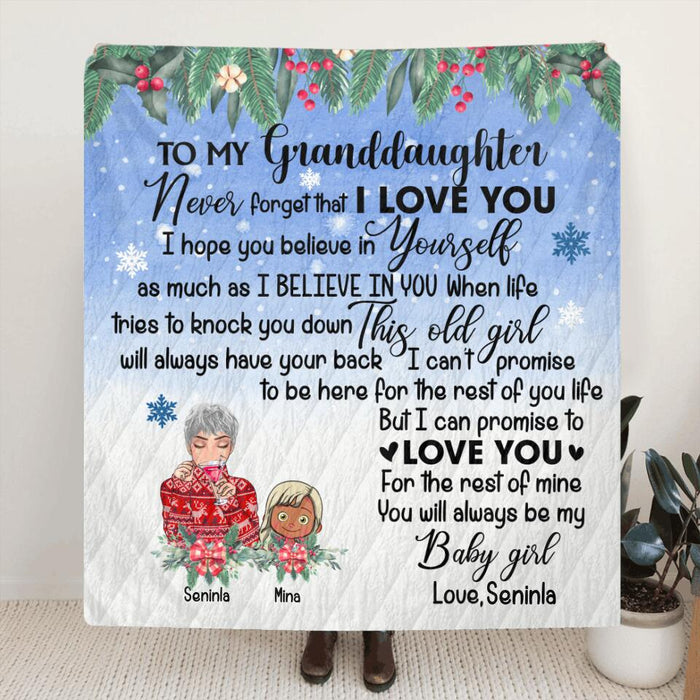 Custom Personalized Grandma & Granddaughter Quilt/Fleece Blanket - Upto 4 Kids - You Will Always Be My Baby Girl