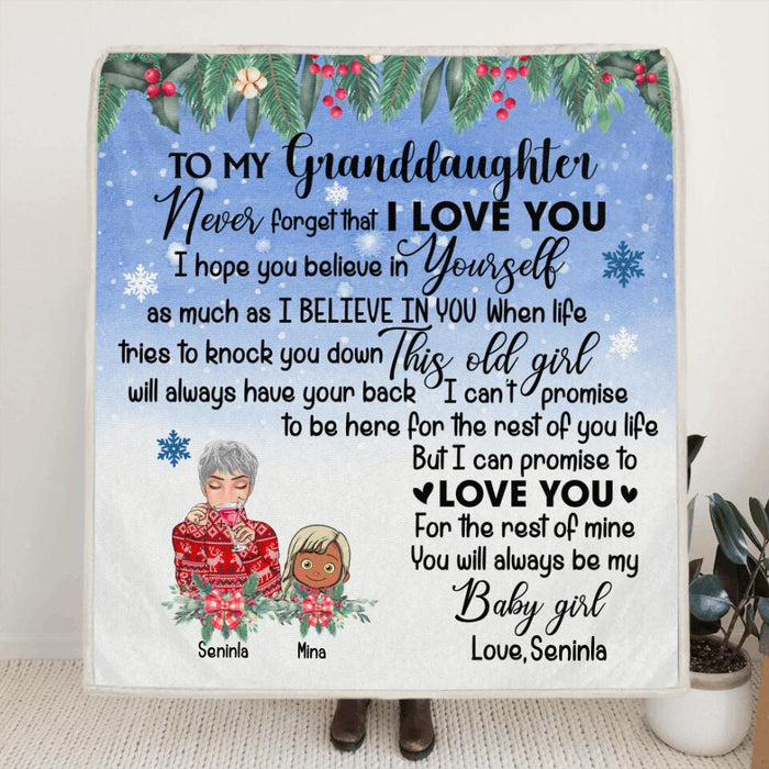 Custom Personalized Grandma & Granddaughter Quilt/Fleece Blanket - Upto 4 Kids - You Will Always Be My Baby Girl
