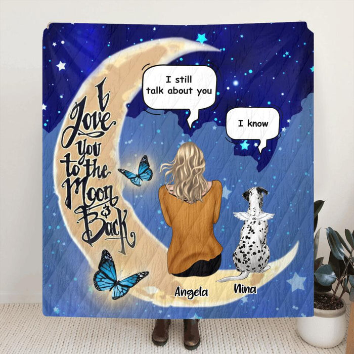 Custom Personalized Memorial Pet Quilt/Fleece Blanket - Best Gift For Dog/Cat Lover - I Love You To The Moon & Back