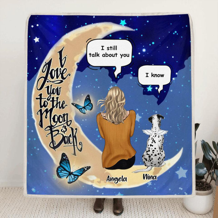 Custom Personalized Memorial Pet Quilt/Fleece Blanket - Best Gift For Dog/Cat Lover - I Love You To The Moon & Back