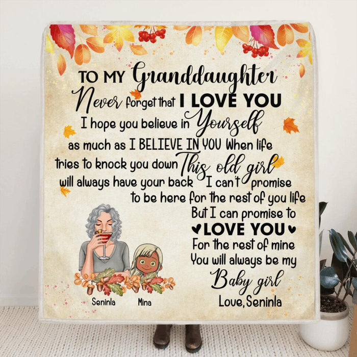 Custom Personalized Grandma & Granddaughter Quilt/Fleece Blanket - Upto 4 Kids - To My Granddaughters Never Foget That I Love You