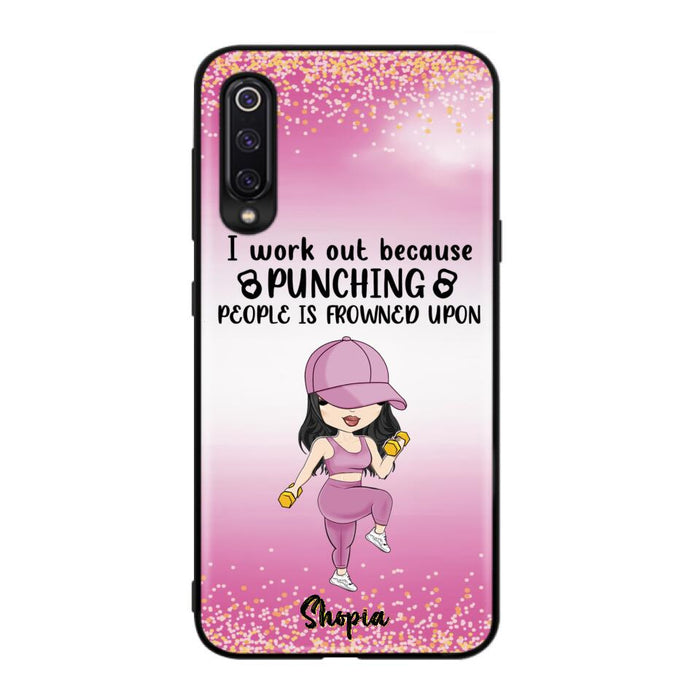 Custom Personalized Gym Girl Chibi Phone Case - Gift Idea For Gym Lovers - I Worked Out Because Punching People Is Frowned Upon - Cases For Oppo, Xiaomi And Huawei