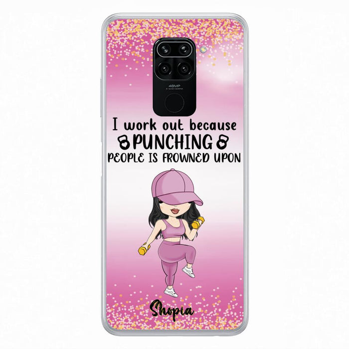 Custom Personalized Gym Girl Chibi Phone Case - Gift Idea For Gym Lovers - I Worked Out Because Punching People Is Frowned Upon - Cases For Oppo, Xiaomi And Huawei