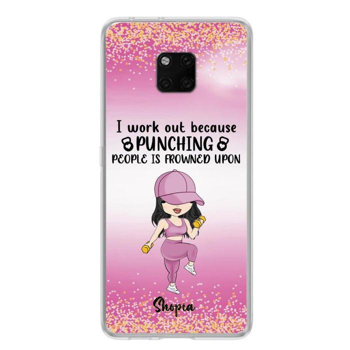 Custom Personalized Gym Girl Chibi Phone Case - Gift Idea For Gym Lovers - I Worked Out Because Punching People Is Frowned Upon - Cases For Oppo, Xiaomi And Huawei