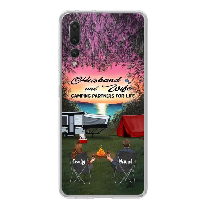 Custom Personalized Camping Phone Case - Couple With Upto 3 Kids And 4 Pets - Gift Idea For Camping Lover - Husband And Wife Camping Partners For Life - Case For Xiaomi, Oppo And Huawei