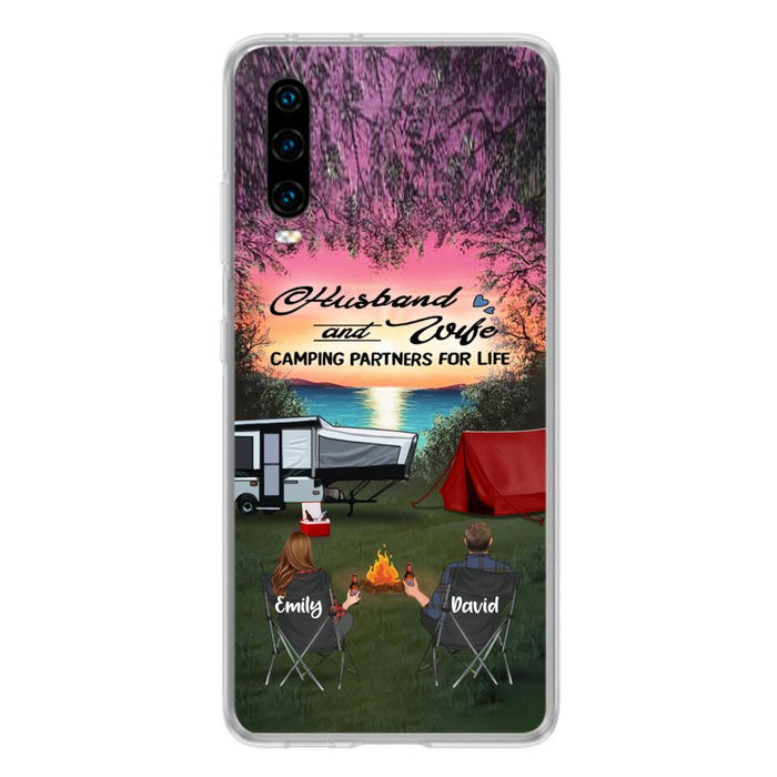 Custom Personalized Camping Phone Case - Couple With Upto 3 Kids And 4 Pets - Gift Idea For Camping Lover - Husband And Wife Camping Partners For Life - Case For Xiaomi, Oppo And Huawei