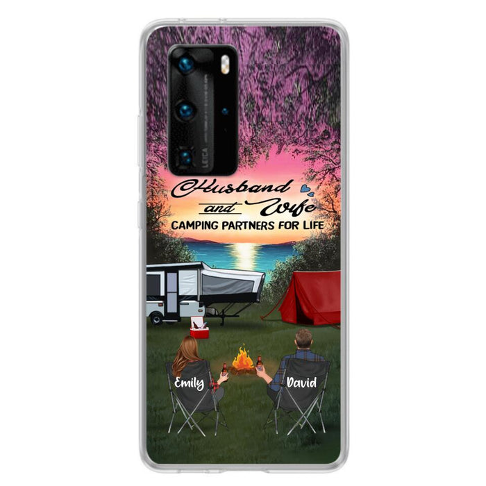 Custom Personalized Camping Phone Case - Couple With Upto 3 Kids And 4 Pets - Gift Idea For Camping Lover - Husband And Wife Camping Partners For Life - Case For Xiaomi, Oppo And Huawei