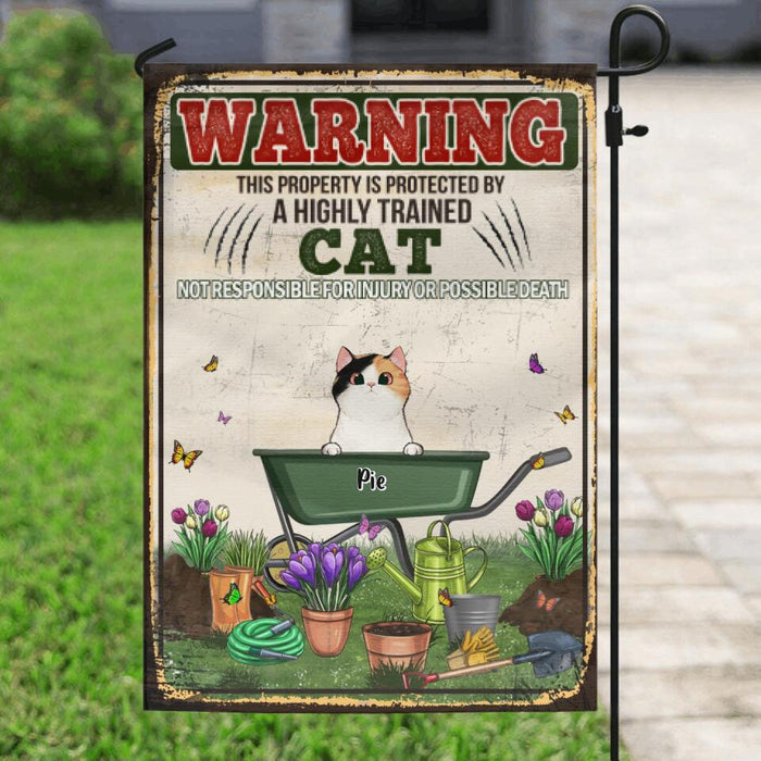 Custom Personalized Cat Flag Sign - Gift Idea For Cat Lovers - Up to 6 Cats - This Property Is Protected By Highly Trained Cats, Not Responsible For Injury Or Possible Death