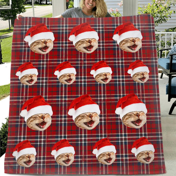 Custom Photo Pet With Christmas Pattern Fleece/ Quilt Blanket - Christmas Gift Idea For Pet Lover