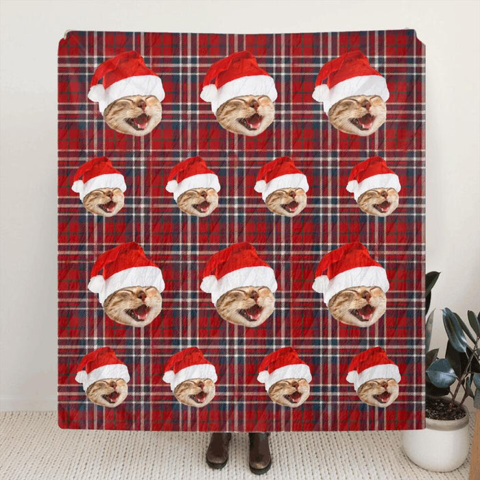 Custom Photo Pet With Christmas Pattern Fleece/ Quilt Blanket - Christmas Gift Idea For Pet Lover