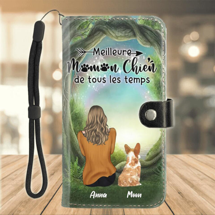 Custom Personalized Dog Mom Phone Wallet - Upto 5 Dogs - Mother's Day Gift Idea For Dog Lovers - French Version - Meilleure Maman Chien De Tous Les Temps