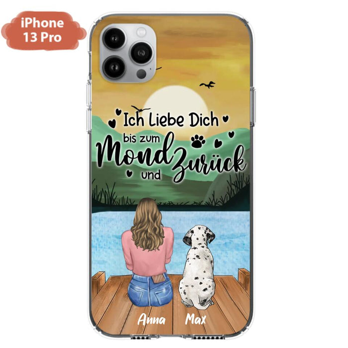 Custom Personalized Dog Mom Phone Case - Gifts For Dog Lover/ Mother's Day With Upto 5 Dogs - Ich Liebe Dich Bis Zum Mond Und Zurück - Case For iPhone And Samsung