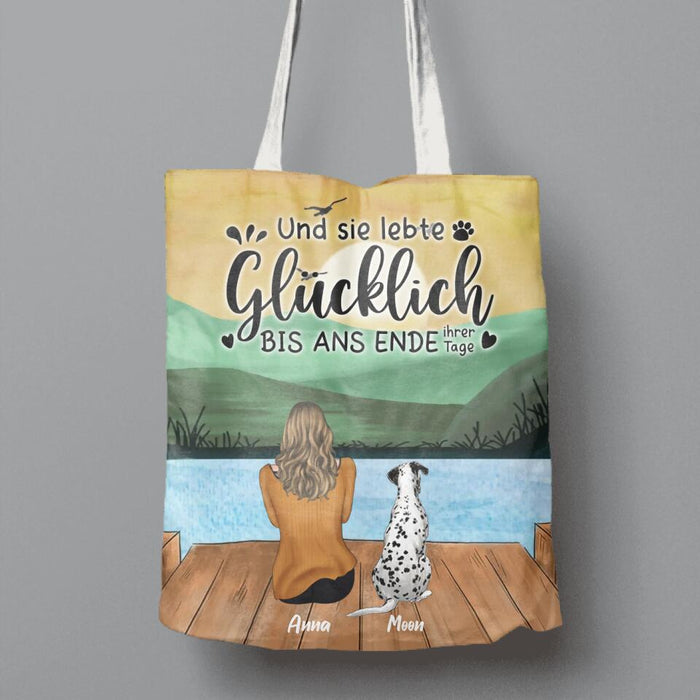 Personalized Dog Mom Canvas Bag - Up to 5 Dogs - Mother's Day Gift Idea For Dog Lovers - German Version - Und Sie Lebte Glücklich Bis Ans Ende Ihrer Tage