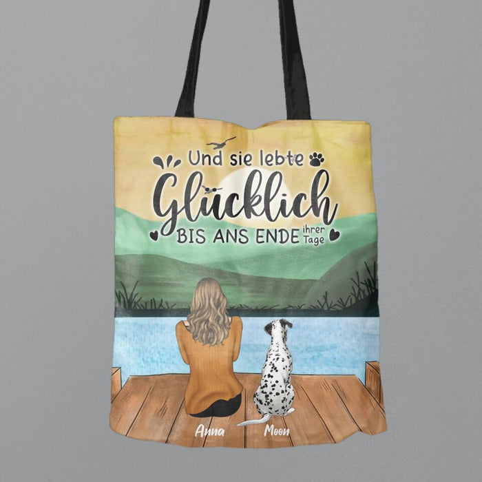 Personalized Dog Mom Canvas Bag - Up to 5 Dogs - Mother's Day Gift Idea For Dog Lovers - German Version - Und Sie Lebte Glücklich Bis Ans Ende Ihrer Tage