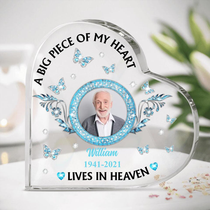 Custom Personalized Dad Memorial Heart Acrylic Plaque - Memorial Gift Idea - A Big Piece Of My Heart Live In Heaven