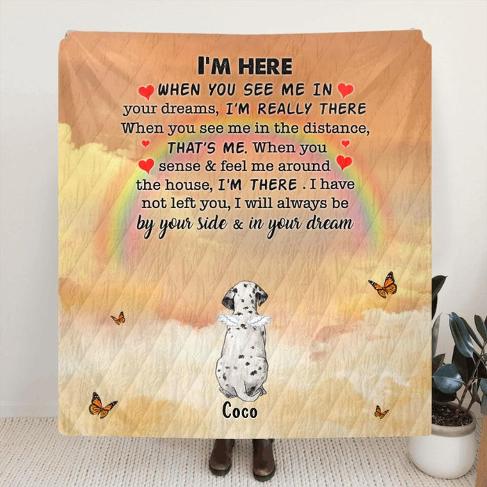 Custom Personalized Memorial Dog Quilt/Fleece Blanket - Gift Idea For Dog Lover - I'm Here