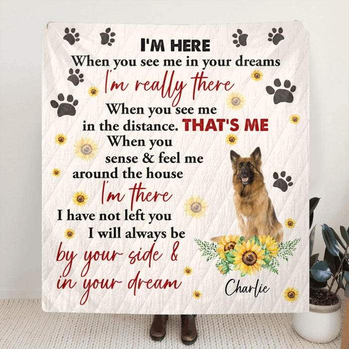 Custom Personalized Memorial Dog Photo Quilt/Fleece Blanket - Gift Idea For Dog Lover - I'm Here