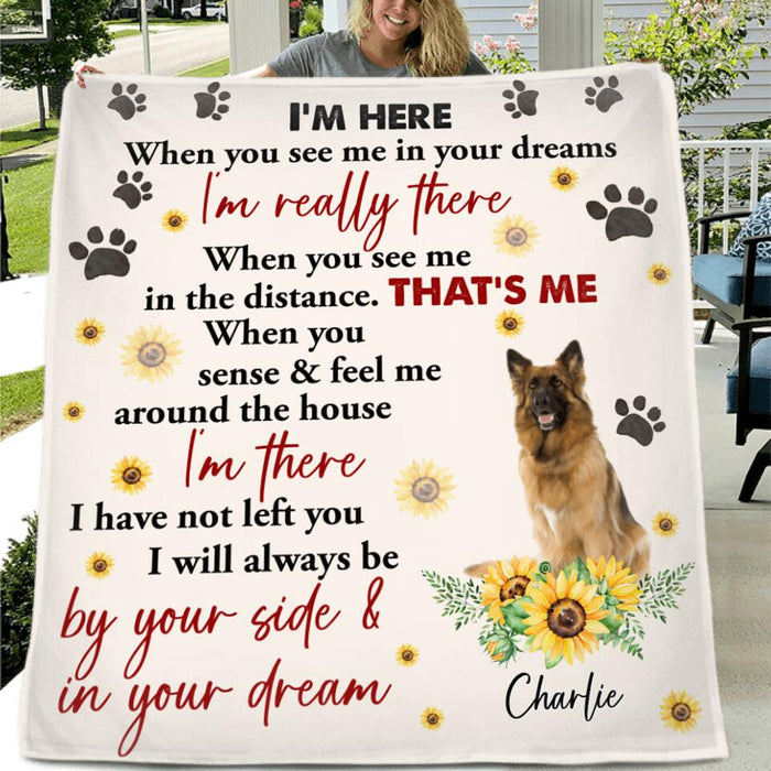 Custom Personalized Memorial Dog Photo Quilt/Fleece Blanket - Gift Idea For Dog Lover - I'm Here