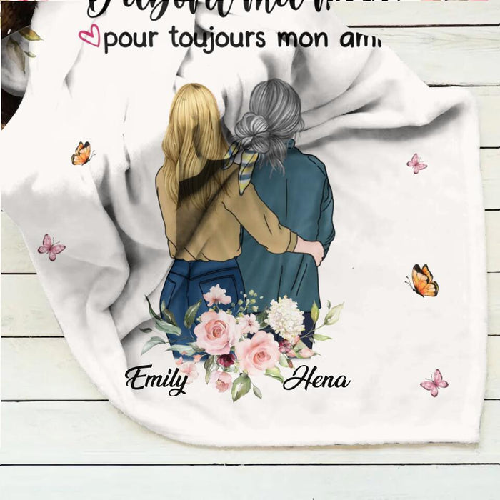 Custom Personalized Mom & Daughter Quilt/Single Layer Fleece Blanket - Mother's Day Gift Idea From Daughter - D'abord Ma Mere Pour Toujours Mon Ami