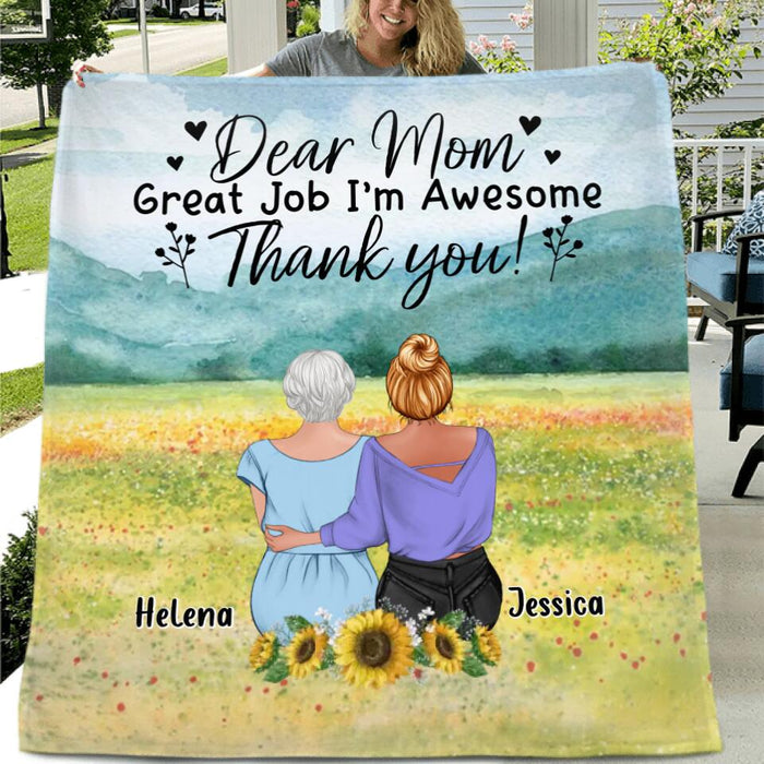 Custom Personalized Mom & Daughter Quilt/Single Layer Fleece Blanket/Pillow Cover - Mother's Day Gift Idea From Daughter - Dear Mom Great Job I'm Awesome