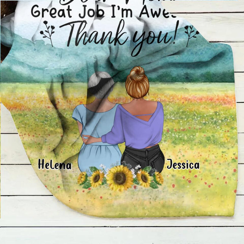 Personalized Mom & Daughter Quilt/Fleece Throw Blanket/Pillow Cover - Mother's Day Gift Idea From Daughter - Dear Mom Great Job I'm Awesome