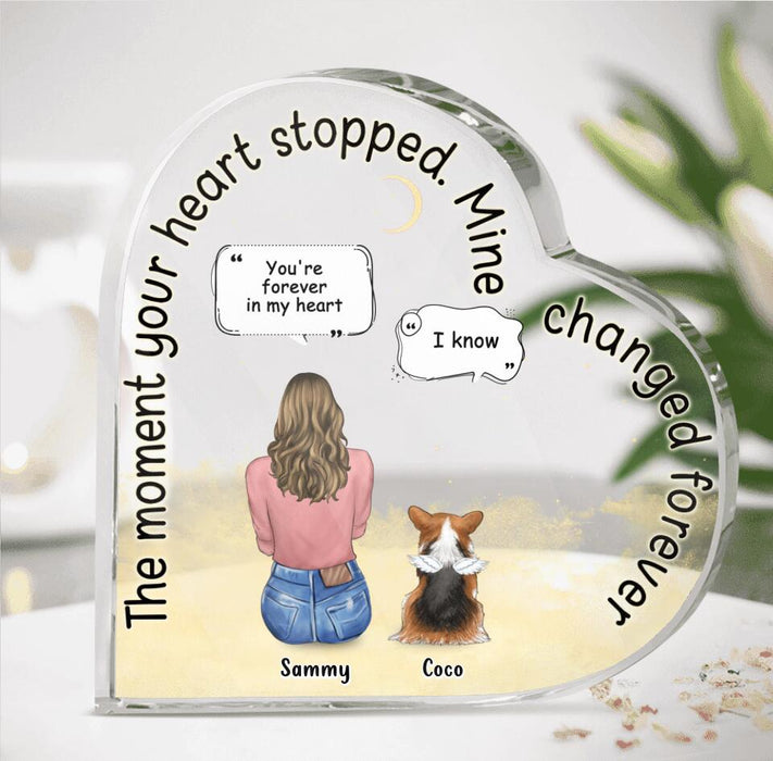 Custom Personalized Memorial Pet Crystal Heart - Adult/Couple With Up to 4 Pets - Memorial Gift Idea For Dog/Cat Lover - The Moment Your Heart Stopped Mine Changed Forever