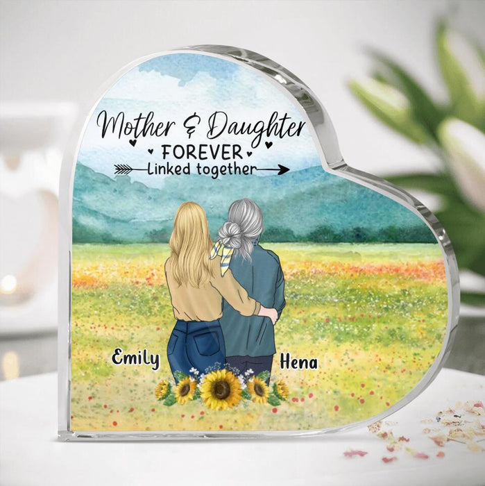 Custom Personalized Mom & Daughter Crystal Heart - Mother's Day Gift Idea From Daughter - Mother & Daughter Forever Linked Together