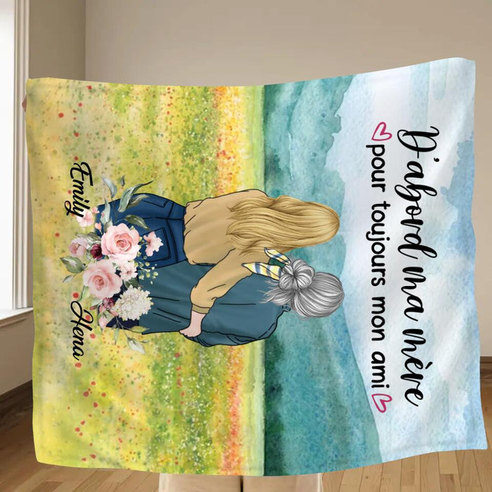 Custom Personalized Mom & Daughter Quilt/Single Layer Fleece Blanket - Best Gift Idea For Mother's Day - D'abord Ma Mere Pour Toujours Mon Ami