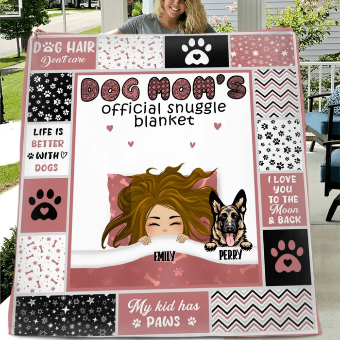 Custom Personalized Dog Mom Single Layer Fleece/ Quilt Blanket - Upto 6 Dogs - Mother's Day Gift Idea For Dog Lover  - Dog Mom's Official Snuggle Blanket