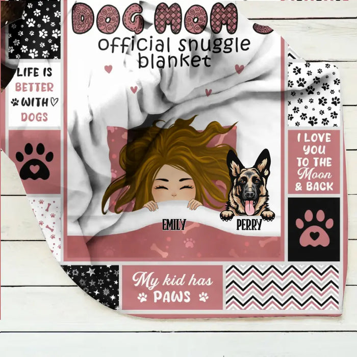 Custom Personalized Dog Mom Single Layer Fleece/ Quilt Blanket - Upto 6 Dogs - Mother's Day Gift Idea For Dog Lover  - Dog Mom's Official Snuggle Blanket