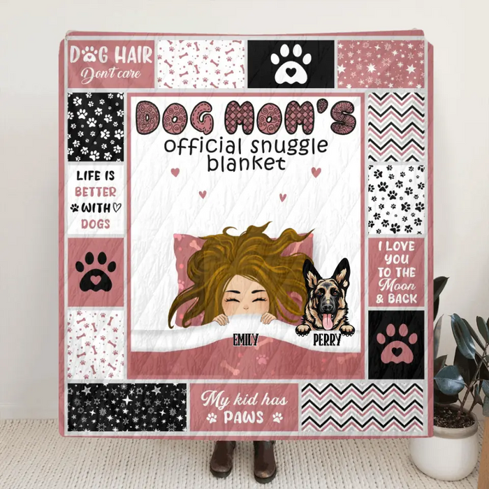 Custom Personalized Dog Mom Single Layer Fleece/ Quilt Blanket - Upto 6 Dogs - Mother's Day Gift Idea For Dog Lover  - Dog Mom's Official Snuggle Blanket