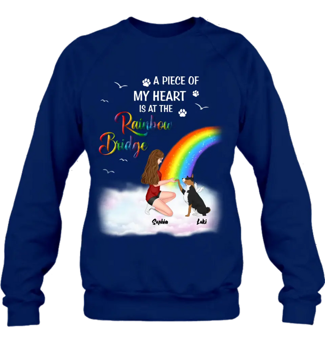 Custom Personalized Dog Mom Shirt - Memorial Gift Idea for Dog Owners/Mother's Day - A Piece Of My Heart Is At The Rainbow Bridge