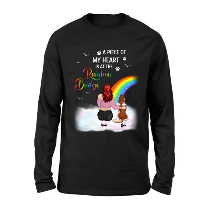 Custom Personalized Memorial Shirt - Memorial Gift Idea for Dog/Cat Owners/Mother's Day - A Piece Of My Heart Is At The Rainbow Bridge