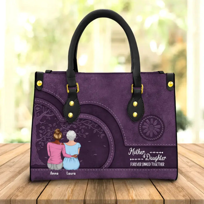 Personalized Mother PU Leather Handbag - Up to 3 Daughters - Mother's Day Gift Idea From Daughters - Mother & Daughter Forever Linked Together