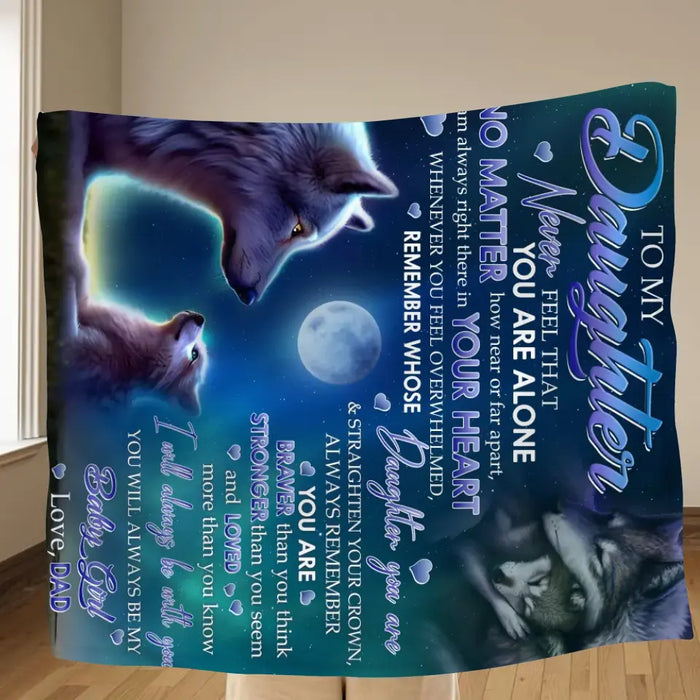 Custom Personalized To My Daughter/ Son Wolf Art Quilt/Single Layer Fleece Blanket - Gift Idea From Dad/ Mom - I Will Always Be With You