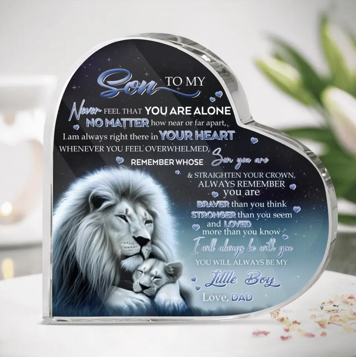 Custom Personalized To My Daughter/Son Lion Crystal Heart - Gift Idea For Daughter/Son From Dad - Never Feel That You Are Alone