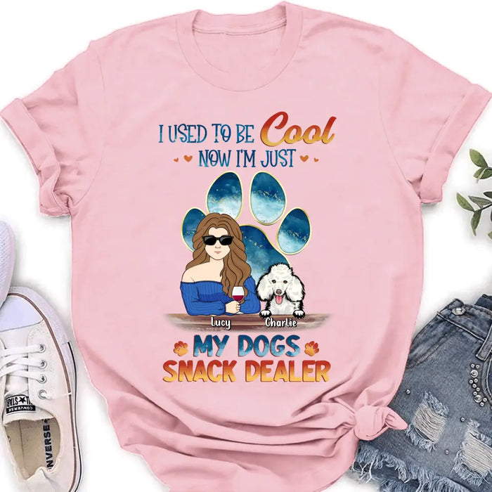 Custom Personalized Dog Mom Shirt/Hoodie - Upto 6 Dogs - Gift Idea For Mother's Day/ Birthday/Dog Lover - I Used To Be Cool Now I'm Just My Dogs Snack Dealer