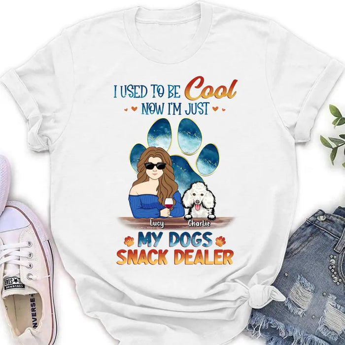 Custom Personalized Dog Mom Shirt/Hoodie - Upto 6 Dogs - Gift Idea For Mother's Day/ Birthday/Dog Lover - I Used To Be Cool Now I'm Just My Dogs Snack Dealer