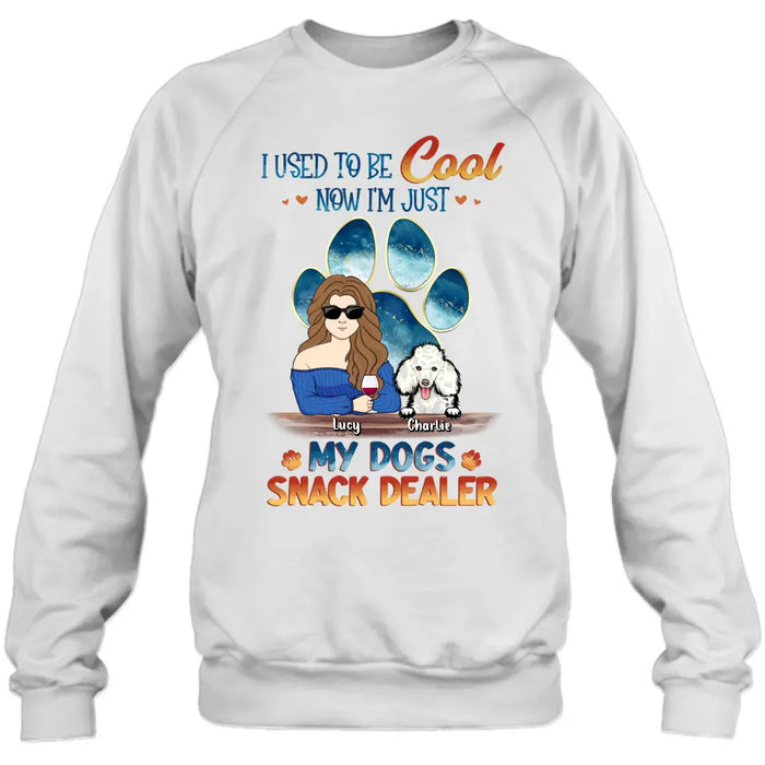 Custom Personalized Dog Mom Shirt/Hoodie - Upto 6 Dogs - Gift Idea For Mother's Day/ Birthday/Dog Lover - I Used To Be Cool Now I'm Just My Dogs Snack Dealer