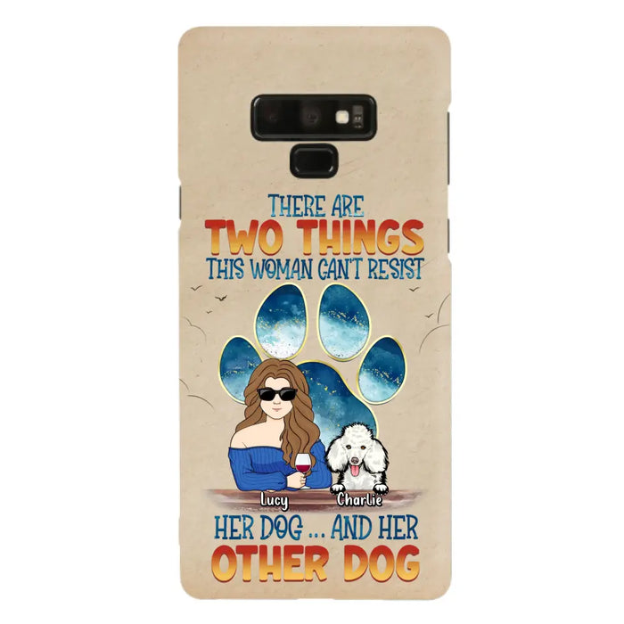 Custom Personalized Dog Mom Phone Case - Gift Idea For Dog Lovers/Mother's Day - Upto 6 Dogs - There Are Two Things This Woman Can't Resist Her Dog..And Her Other Dog - Cases For iPhone/ Samsung