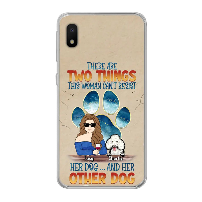 Custom Personalized Dog Mom Phone Case - Gift Idea For Dog Lovers/Mother's Day - Upto 6 Dogs - There Are Two Things This Woman Can't Resist Her Dog..And Her Other Dog - Cases For iPhone/ Samsung