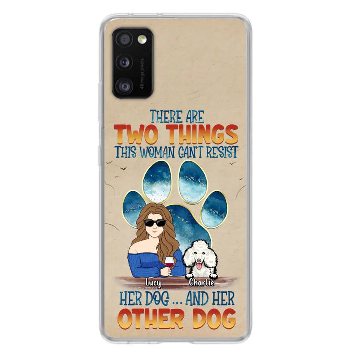 Custom Personalized Dog Mom Phone Case - Gift Idea For Dog Lovers/Mother's Day - Upto 6 Dogs - There Are Two Things This Woman Can't Resist Her Dog..And Her Other Dog - Cases For iPhone/ Samsung