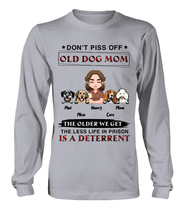 Custom Personalized Dog Mom Shirt/Hoodie/Long sleeve/Sweatshirt - Gift Idea For Dog Mom/Dog Lovers - Upto 4 Dogs - Don't Piss Off Old Dog Mom