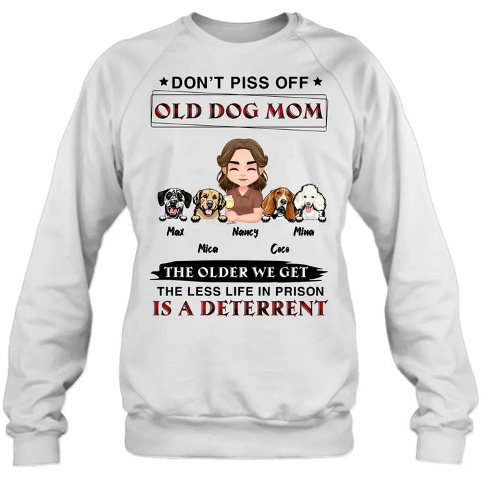 Custom Personalized Dog Mom Shirt/Hoodie/Long sleeve/Sweatshirt - Gift Idea For Dog Mom/Dog Lovers - Upto 4 Dogs - Don't Piss Off Old Dog Mom